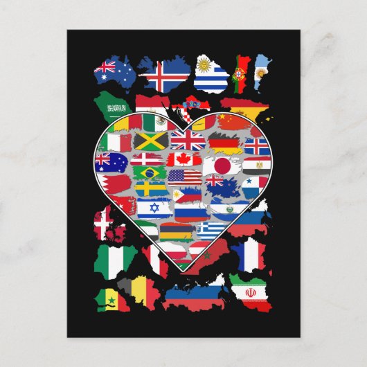Hartvlaggen van het wereldland die reizen briefkaart (Voorkant)