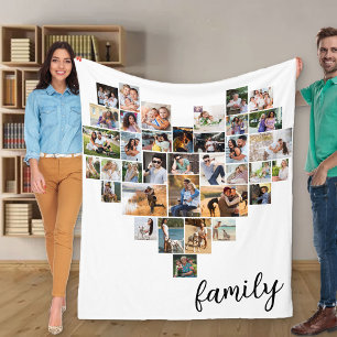 Hartvorm 36 Fotocollage Familie Script Wit Fleece Deken
