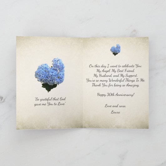 Hartvorm Blauw Hydrangea"Jubileum Kaart (Binnen)