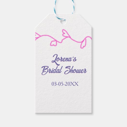hartvorm bloemig roze paarse bruiloft trend cadeaulabel (Voorkant)