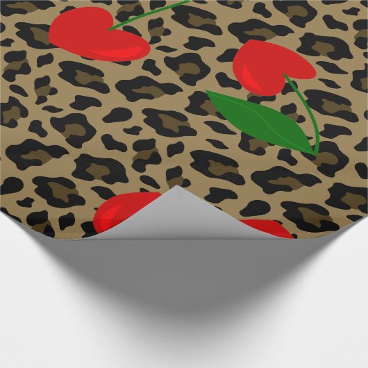 Hartvorm Cherry Leopard Rockabilly Cadeaupapier (Hoek)