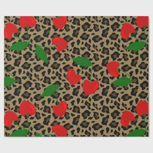 Hartvorm Cherry Leopard Rockabilly Cadeaupapier (Vlak)