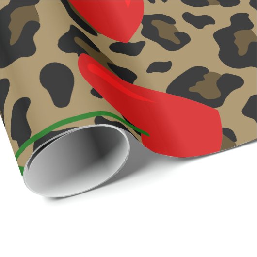 Hartvorm Cherry Leopard Rockabilly Cadeaupapier (Rol Hoek)