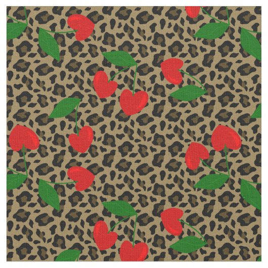 Hartvorm Cherry Leopard Rockabilly Stof (Close Up)