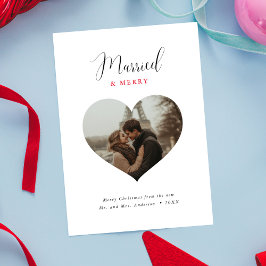Hartvorm Foto Getrouwd en Vrolijk Kerstfeest Feestdagenkaart