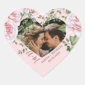 Hartvorm liefdeskoppel foto roze rozen schattig hart sticker (Voorkant)