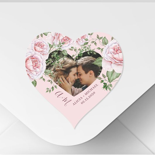 Hartvorm liefdeskoppel foto roze rozen schattig hart sticker