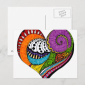 Hartvorm op briefkaart - gekleurde tekening (Voorkant / Achterkant)