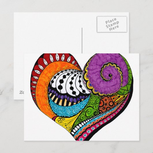 Hartvorm op briefkaart - gekleurde tekening (Voorkant / Achterkant)