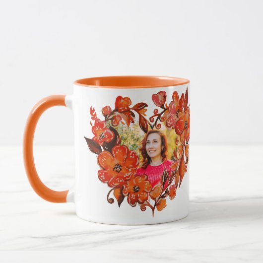 Hartvorm Sinaasappel Rood Bloemen Foto Lijst Mok (Links)