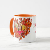 Hartvorm Sinaasappel Rood Bloemen Foto Lijst Mok (Voorkant links)