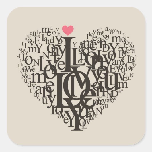 Hartvorm uit letters vierkante sticker (Voorkant)
