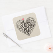 Hartvorm uit letters vierkante sticker (Envelop)