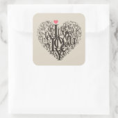 Hartvorm uit letters vierkante sticker (Tas)