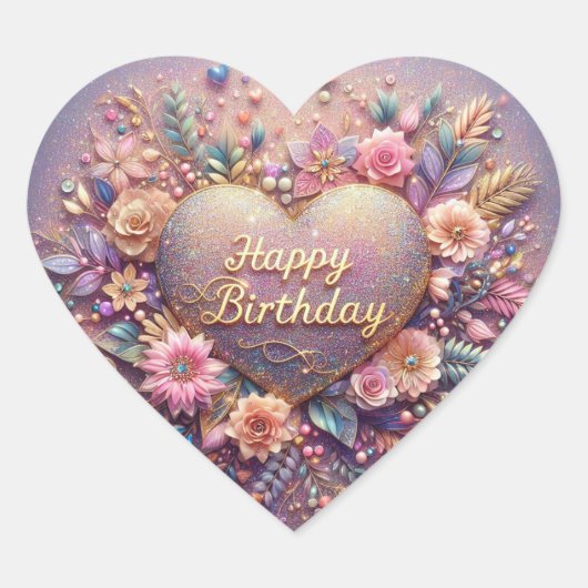 Hartvorm verjaardagsverjaardag sticker (Voorkant)