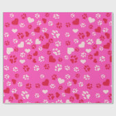 Hartvormen & Cat Paw Prints Crimson & Soft Pink Cadeaupapier (Vlak)