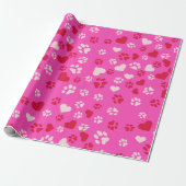Hartvormen & Cat Paw Prints Crimson & Soft Pink Cadeaupapier (Uitgerold)