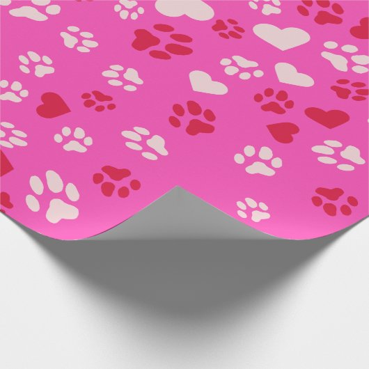 Hartvormen & Cat Paw Prints Crimson & Soft Pink Cadeaupapier (Hoek)
