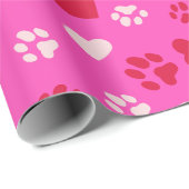 Hartvormen & Cat Paw Prints Crimson & Soft Pink Cadeaupapier (Rol Hoek)