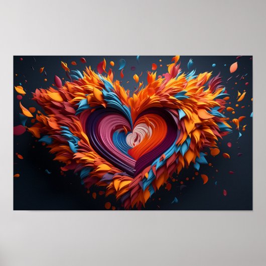 Hartvormen in 3D in levendige kleuren Poster (Voorkant)