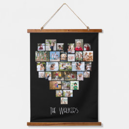 Hartvormig 29 Fotocollage Familie Naam zwart Hangend Wandkleed
