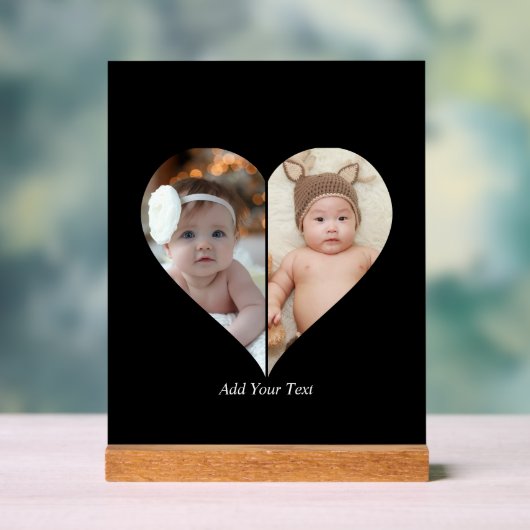 Hartvormig 2 foto collage acryl bord (Neutraal)