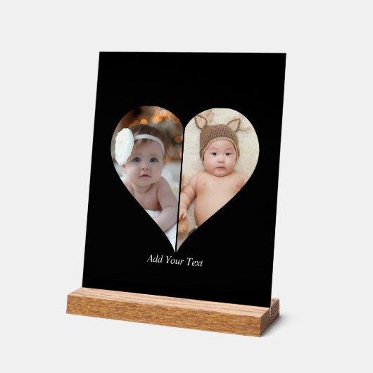 Hartvormig 2 foto collage acryl bord (Hoek)