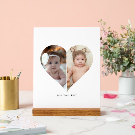 Hartvormig 2 foto collage acryl bord (Huwelijk)