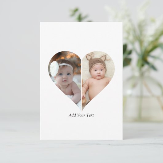 Hartvormig 2 foto collage bedankkaart (Staand voorkant)