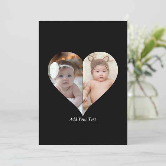 Hartvormig 2 foto collage bedankkaart (Staand voorkant)