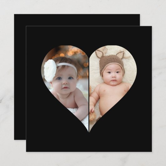 Hartvormig 2 foto collage bedankkaart (Voorkant / Achterkant)