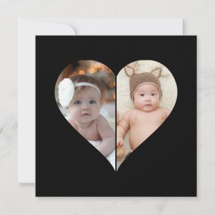 Hartvormig 2 foto collage bedankkaart