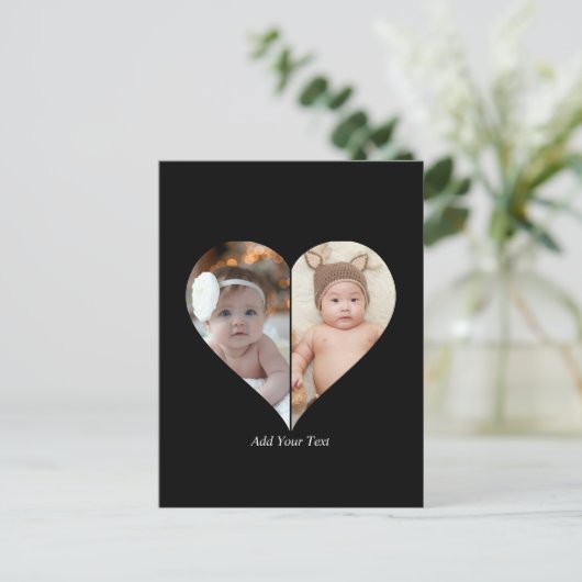 Hartvormig 2 foto collage briefkaart (Staand voorkant)