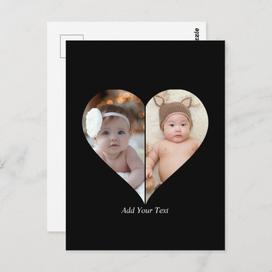 Hartvormig 2 foto collage briefkaart (Voorkant / Achterkant)