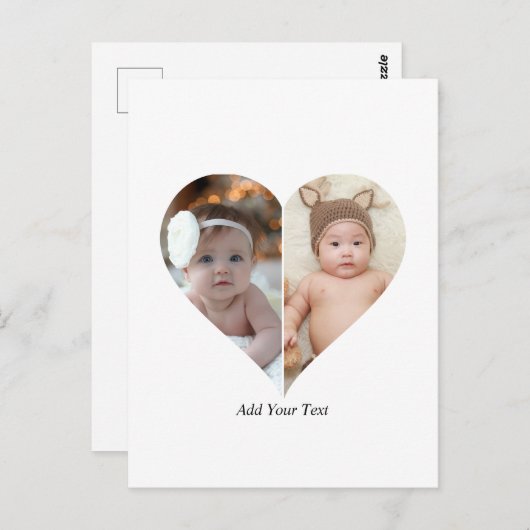 Hartvormig 2 foto collage briefkaart (Voorkant / Achterkant)