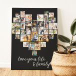 Hartvormig 36 Foto Collage Love Life Family Can Canvas Afdruk<br><div class="desc">Creëer uw eigen gewikkeld canvas met 36 favoriete foto's. Het fotomalplaatje is opstelling om een hartvormig fotocollage te creëer, tonend uw afbeeldingen in een mengeling van portret, landschap en vierkant instragramformaten. Het ontwerp heeft een zwarte achtergrond en de titel "houd van uw leven & familie" in elegant handgeschreven script. Als...</div>