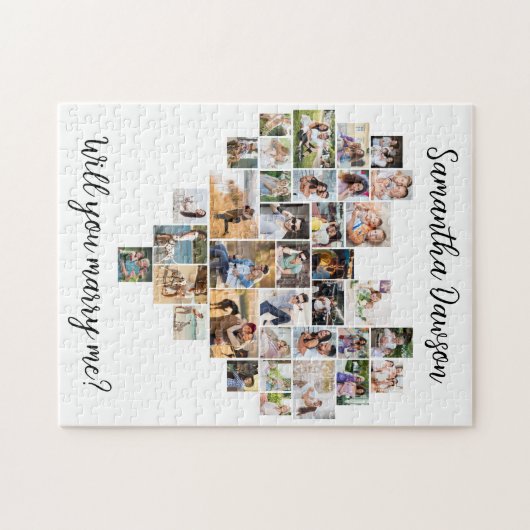 Hartvormig 36 Foto collage zal je me trouwen Legpuzzel (Horizontaal)