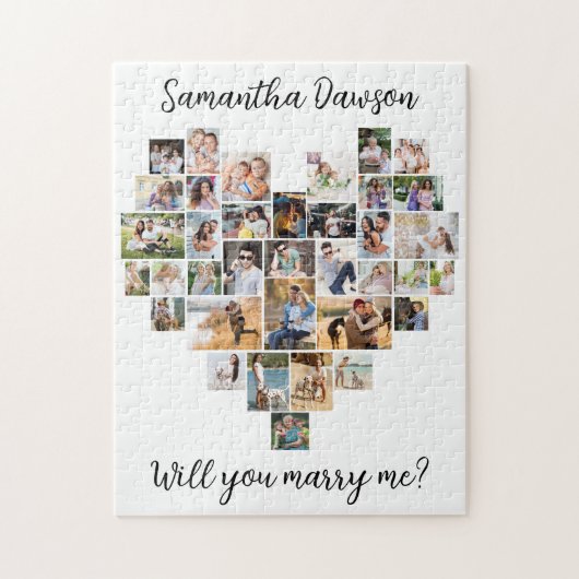 Hartvormig 36 Foto collage zal je me trouwen Legpuzzel (Verticaal)