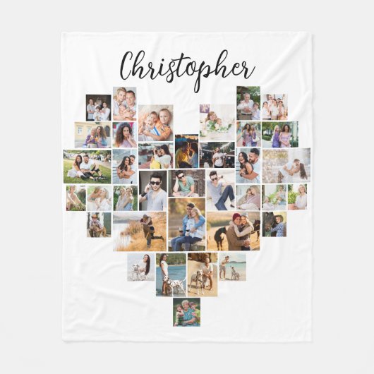 Hartvormig 36 Fotoverzamelscript naam wit Fleece Deken (Voorkant)