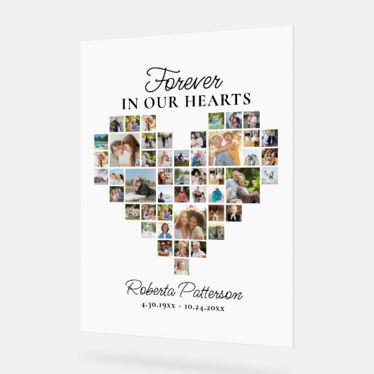 Hartvormig 48 Fotocollage Begrafenis Acryl Bord (Hoek)