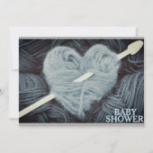hartvormig blauw garen, babydoucheuitnodiging kaart (Voorkant)