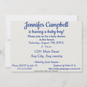 hartvormig blauw garen, babydoucheuitnodiging kaart (Achterkant)