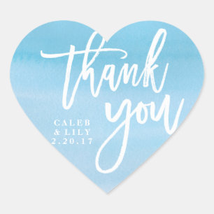 Hartvormig blauw waterverf Dank u sticker