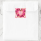 Hartvormig bloemframe met roze bloesems vierkante sticker (Tas)