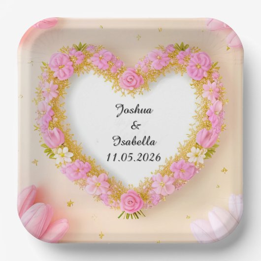 Hartvormig bloemframe papieren bordje (Voorkant)