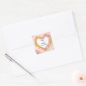 Hartvormig bloemframe vierkante sticker (Envelop)