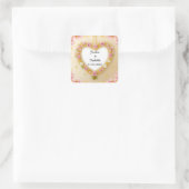 Hartvormig bloemframe vierkante sticker (Tas)