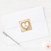 Hartvormig bloemframe vierkante sticker (Envelop)