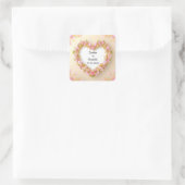 Hartvormig bloemframe vierkante sticker (Tas)
