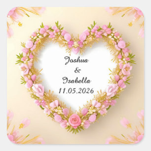 Hartvormig bloemframe vierkante sticker